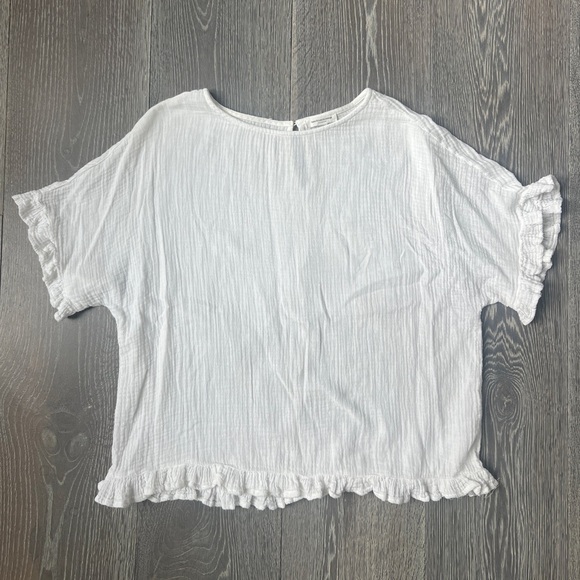 Beachlunchlounge white gauze ruffle short sleeve shirt top coverup size small - Picture 5 of 11